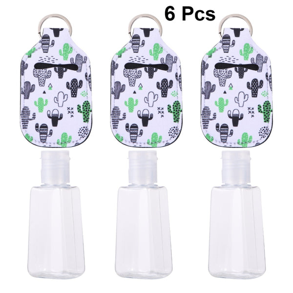 3 Set 30ml Travel Size Bottle and Keychain Holder with Cactus Prints Hand Sanitizer Bottles with Keychain Carriers for Soap Loti