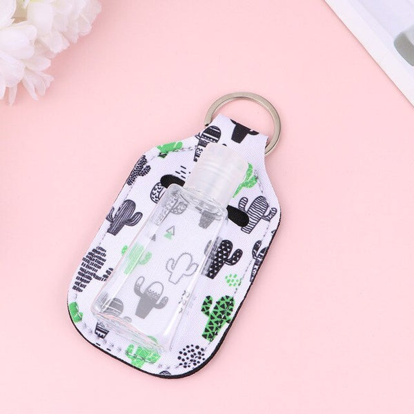 3 Set 30ml Travel Size Bottle and Keychain Holder with Cactus Prints Hand Sanitizer Bottles with Keychain Carriers for Soap Loti