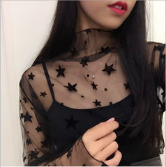 Fashion High Neck Black Mesh Pullover